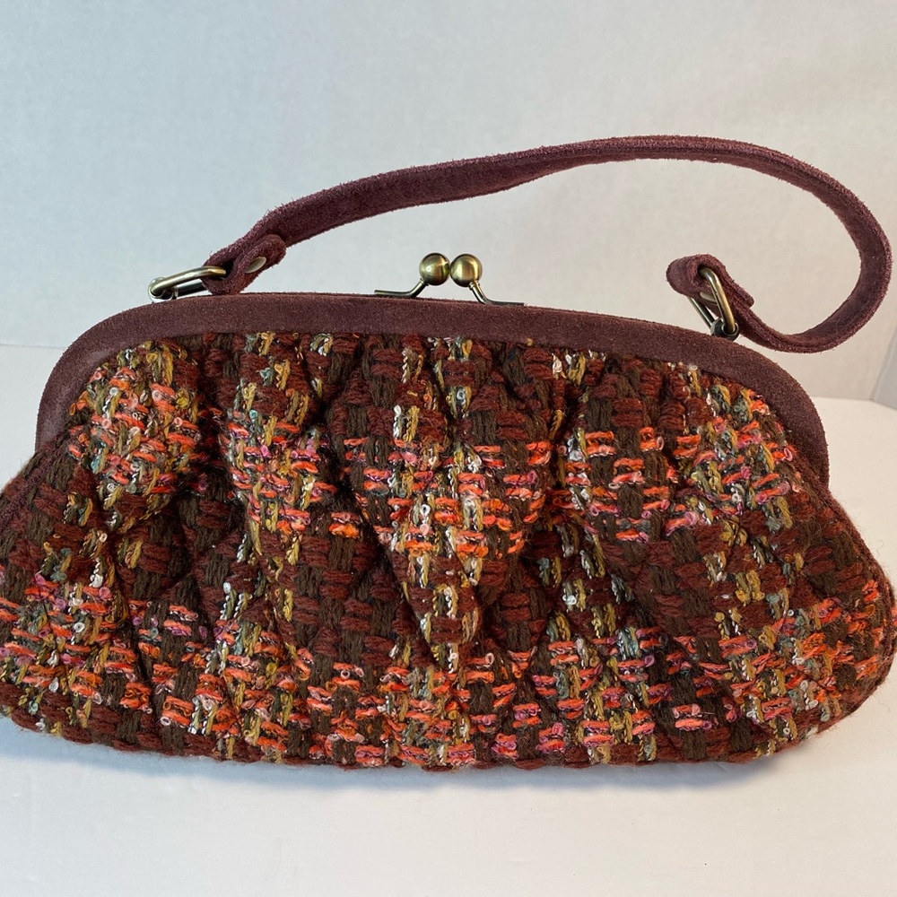 Vera Bradley Vintage Burgundy Multicolor Tweed Kisslock Mini Handbag